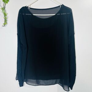 Bailey 44 Black Sheer over Cami Longsleeve Blouse Knit Sleeves